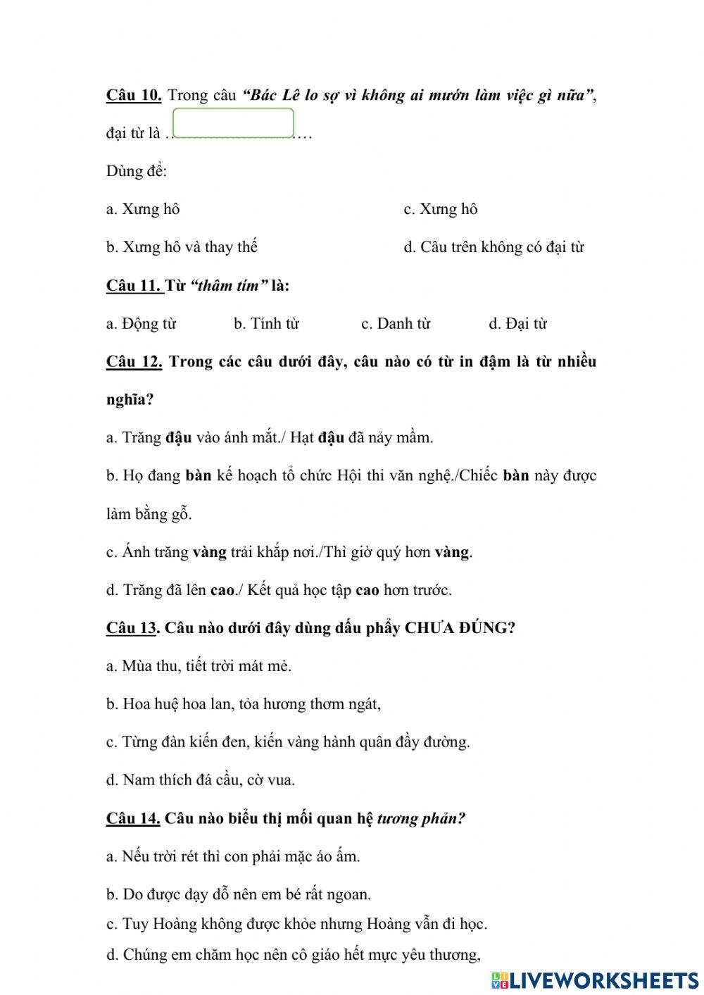 Bài tâp cuối tuần 14 môn TV