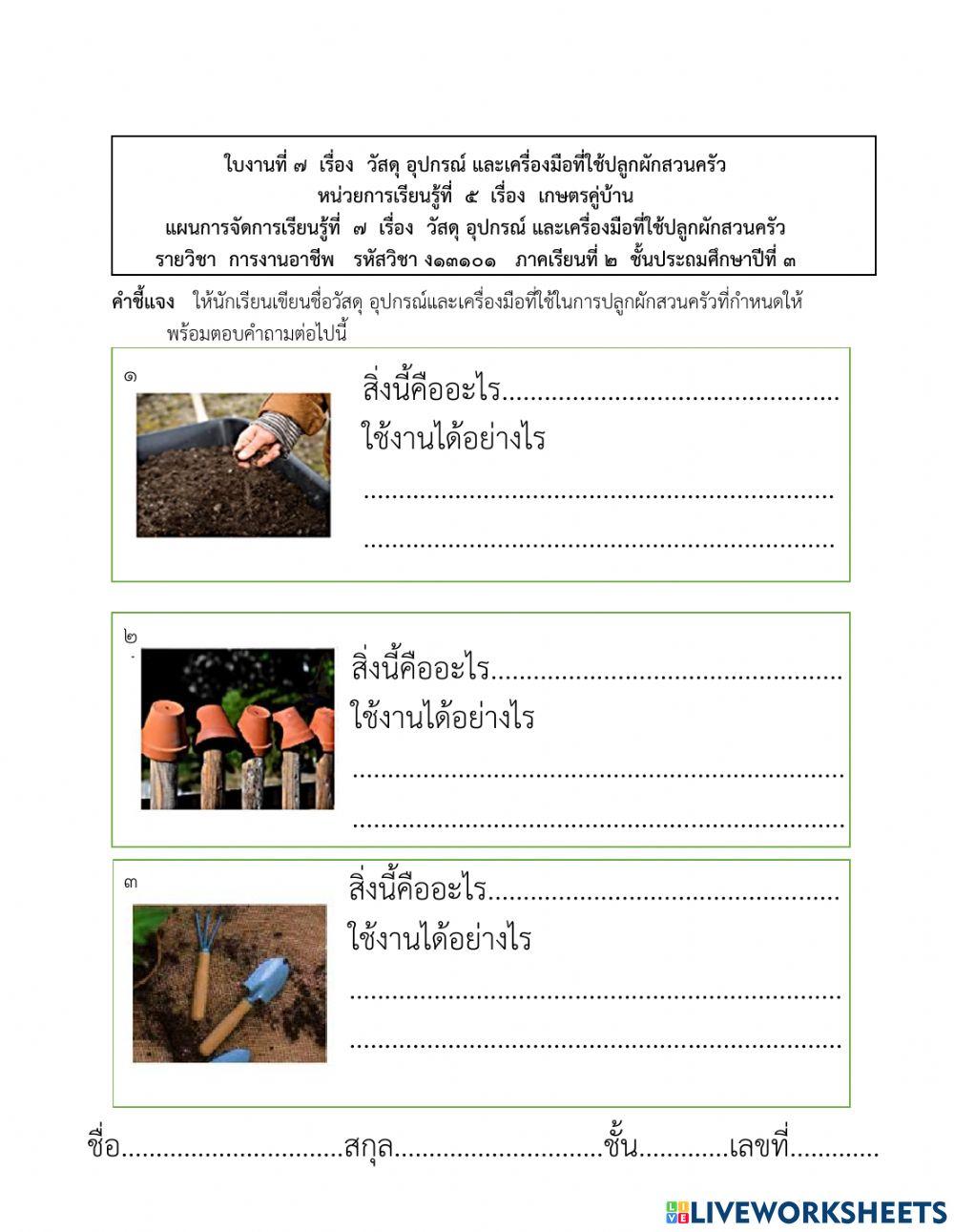 วัสดุ อุปกรณ์ และเครื่องมือที่ใช้ปลูกผักสวนครัว