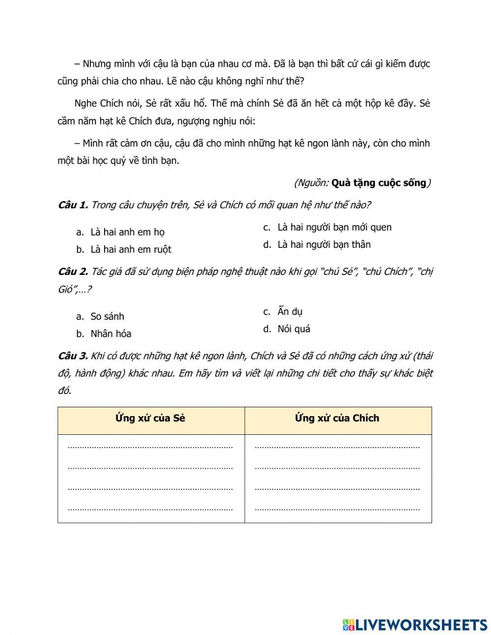 Bài khảo sát năng lực ngôn ngữ học sinh vào lớp 4