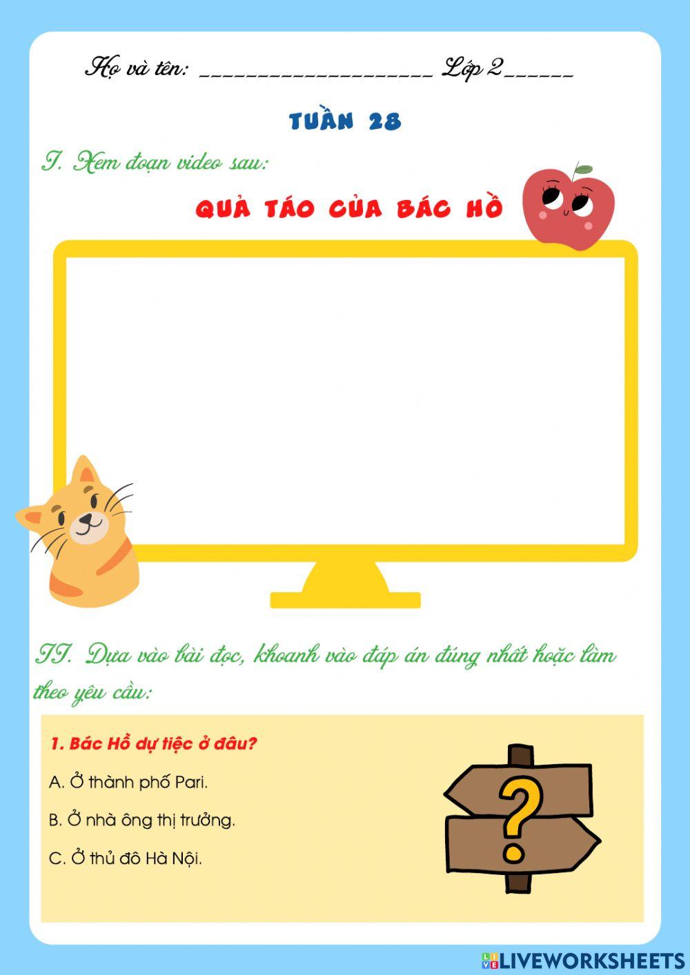 Bài tập cuối tuần 28 TV lớp 2