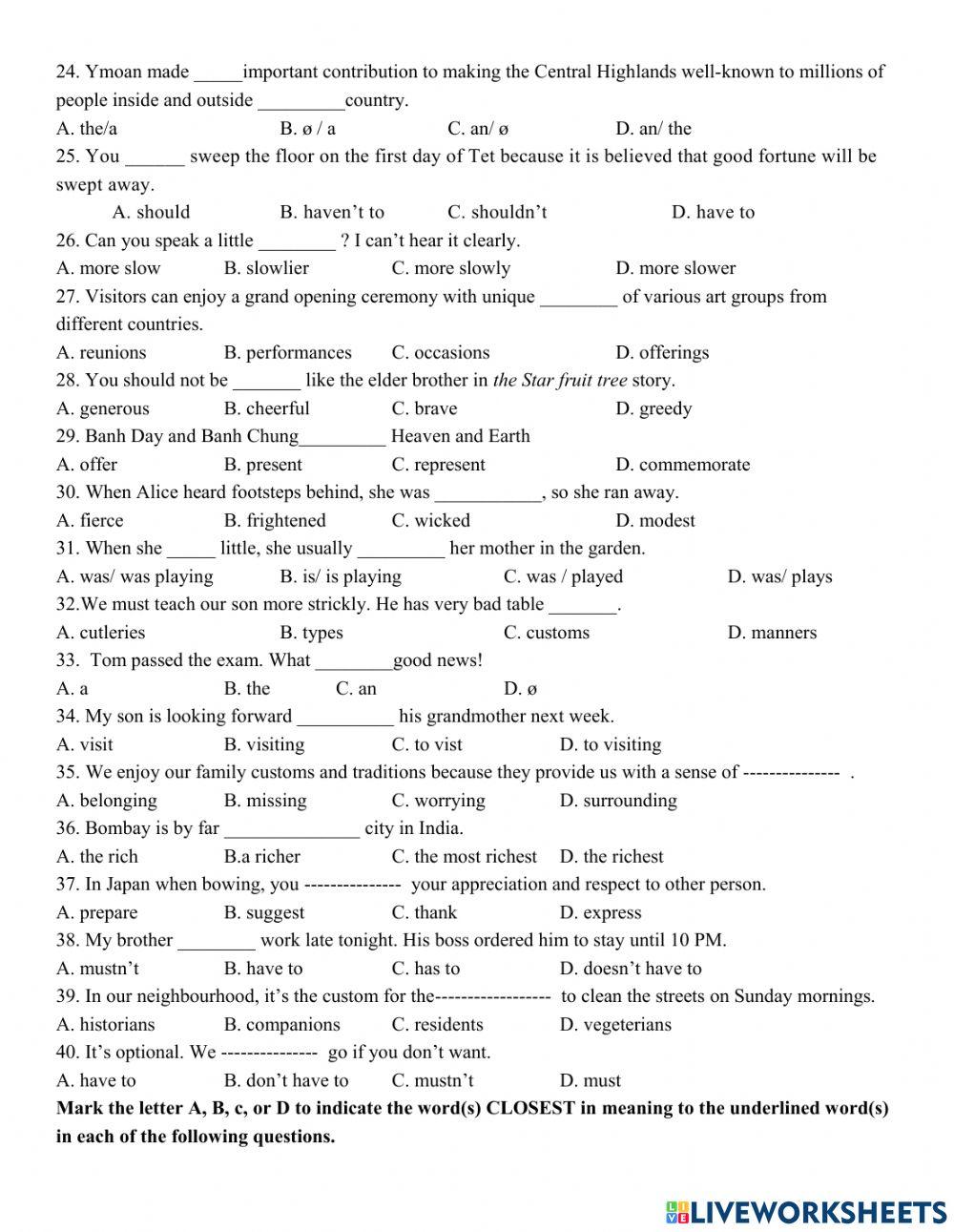 Grade 8: Đề cương kỳ 1