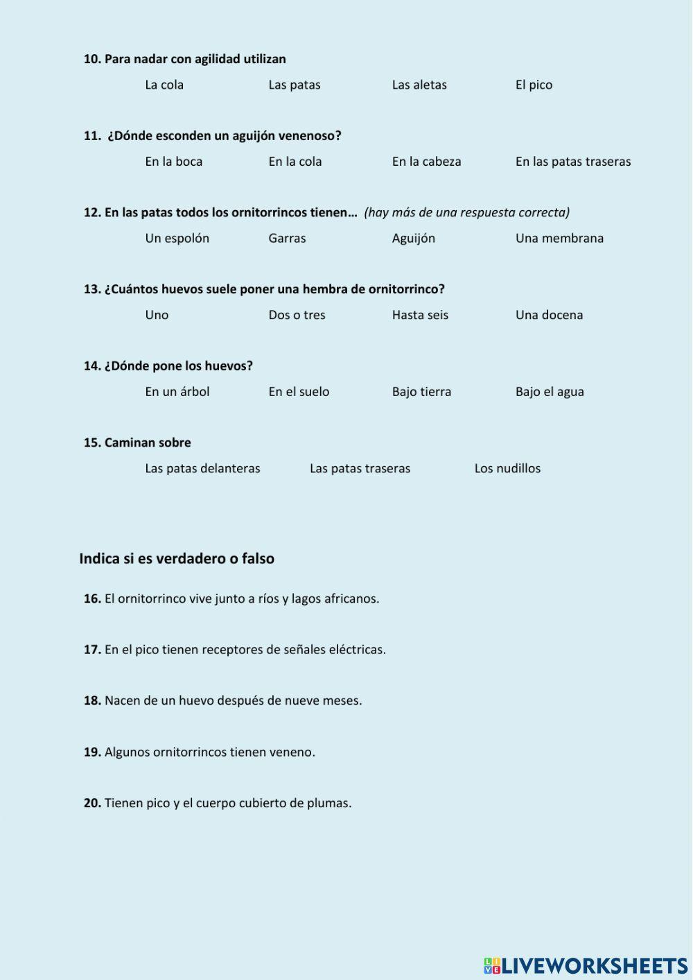 Lectura: El ornitorrinco Lectura: El ornitorrinco