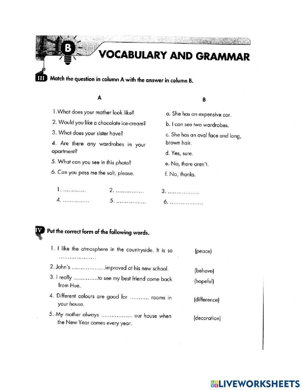 Vocabulary and grammar