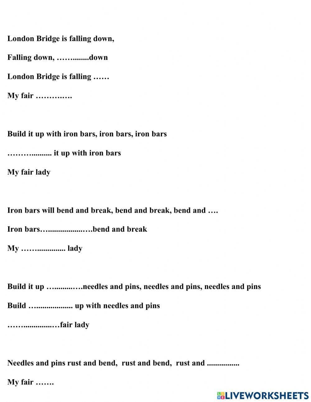 Song for kids 2 online exercise for live worksheets
