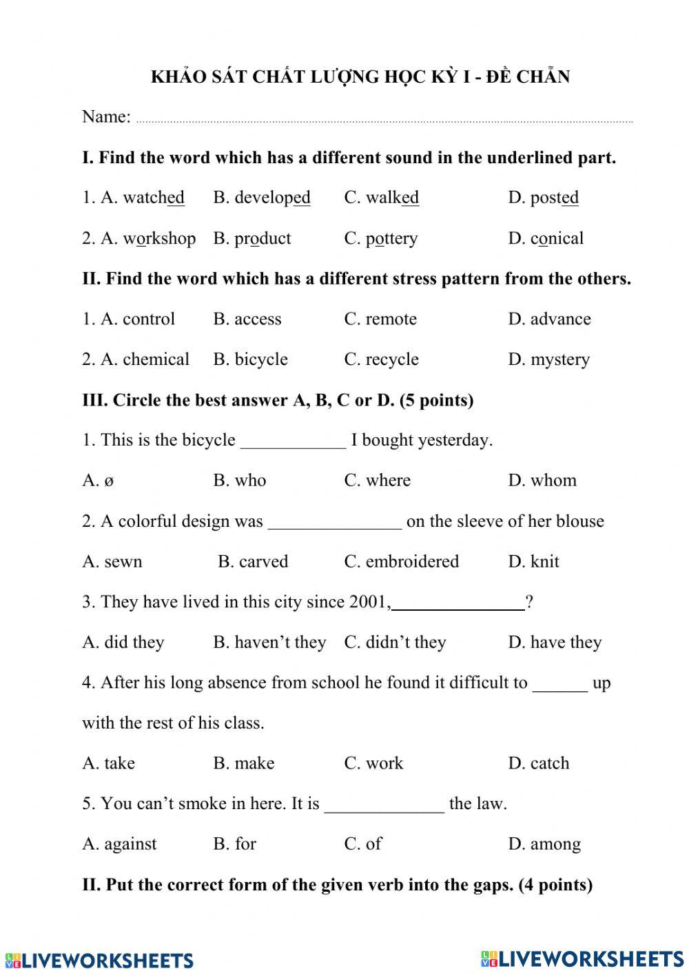 Grade 9- Practice Test Term 1