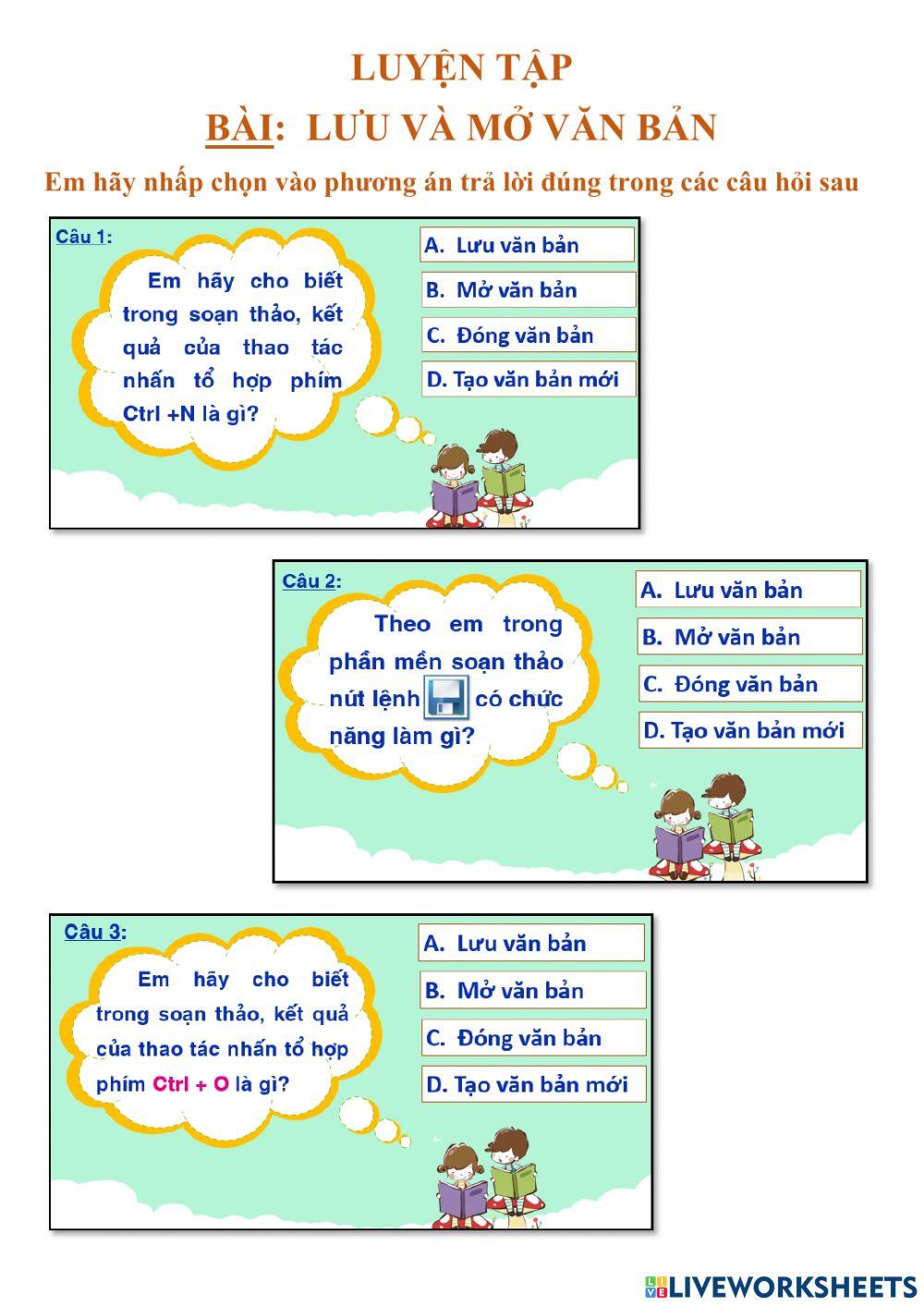 Luyện tập- Lưu và mở văn bản