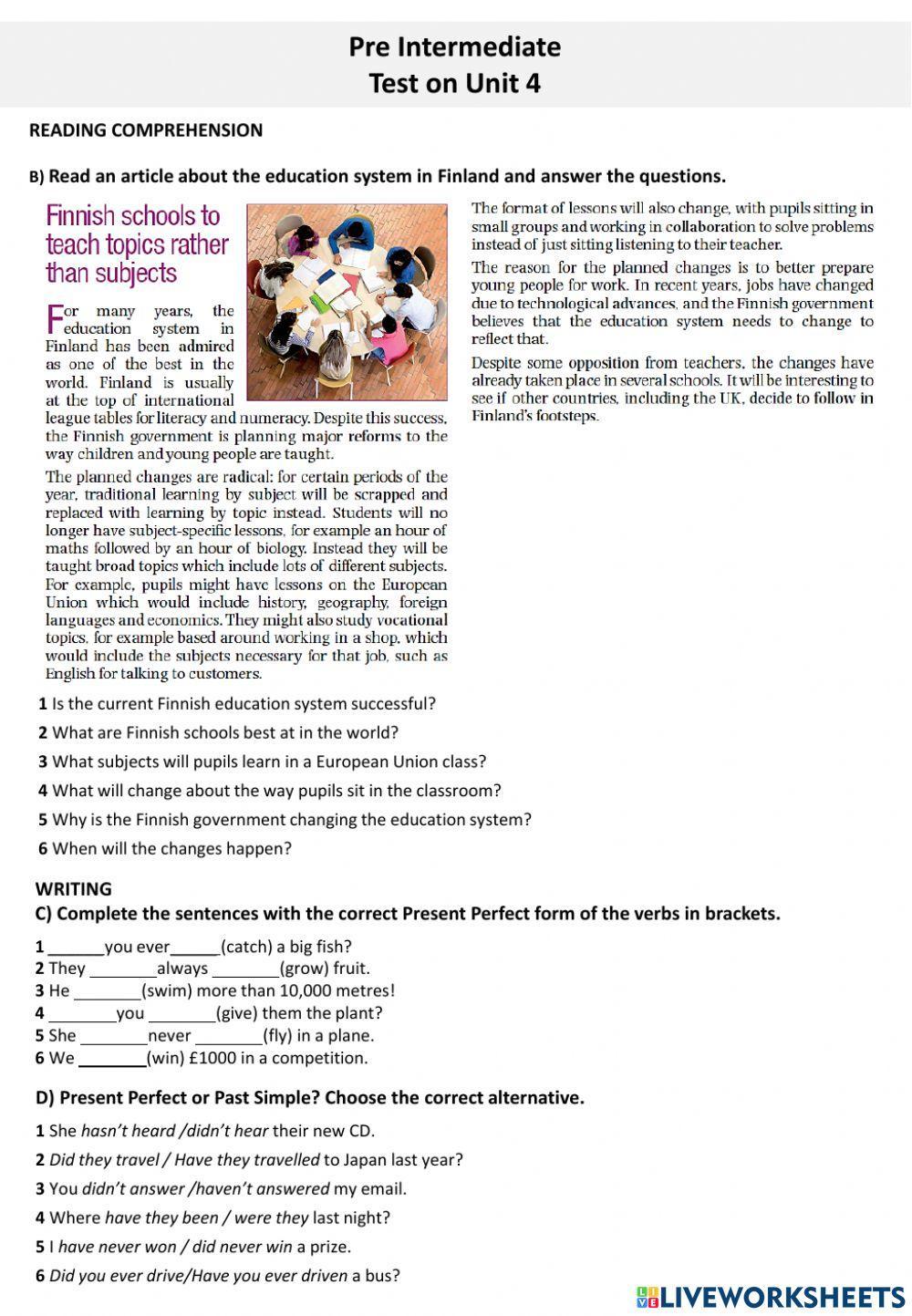 Pre Intermediate - Unit 4