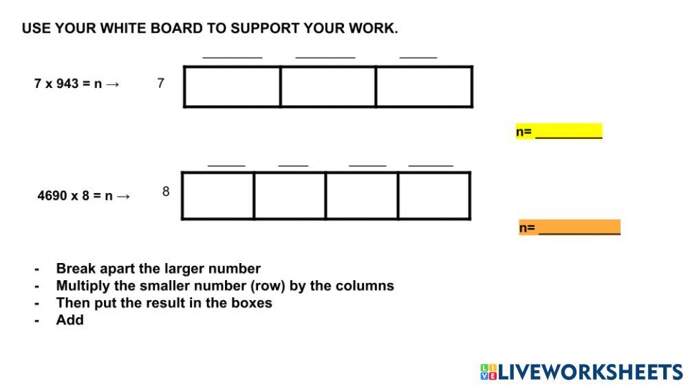Area model 2 and 3 digit by 1 digit