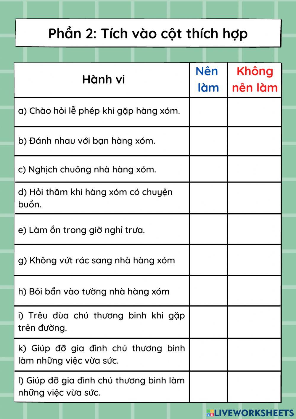 Đạo đức 3 - Cuối học kì 1