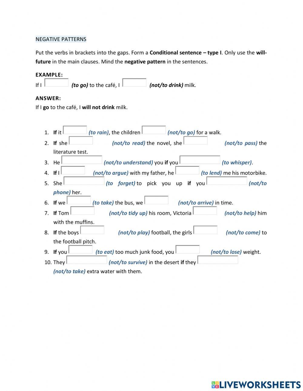 Conditional sentence type 1 exercise