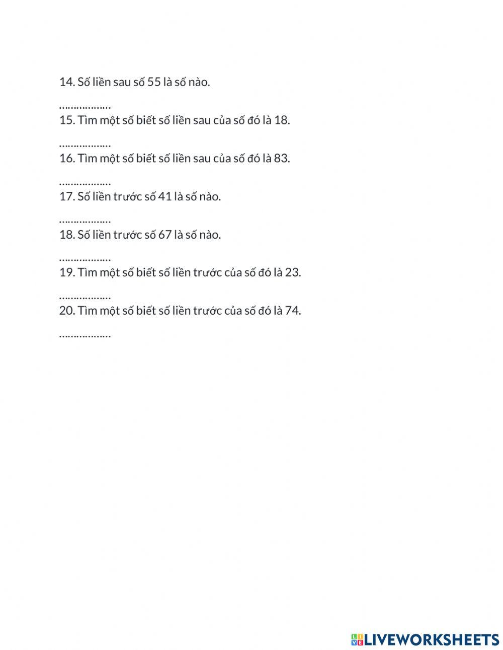 Số liền trước, liền sau