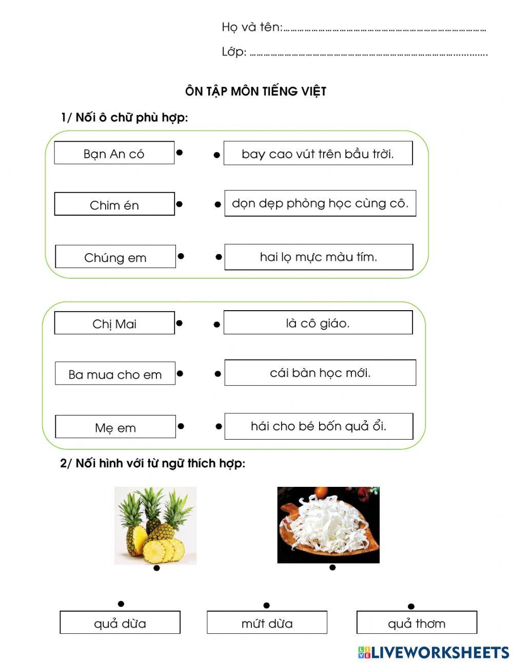 Phiếu Bài tập Tiếng Việt