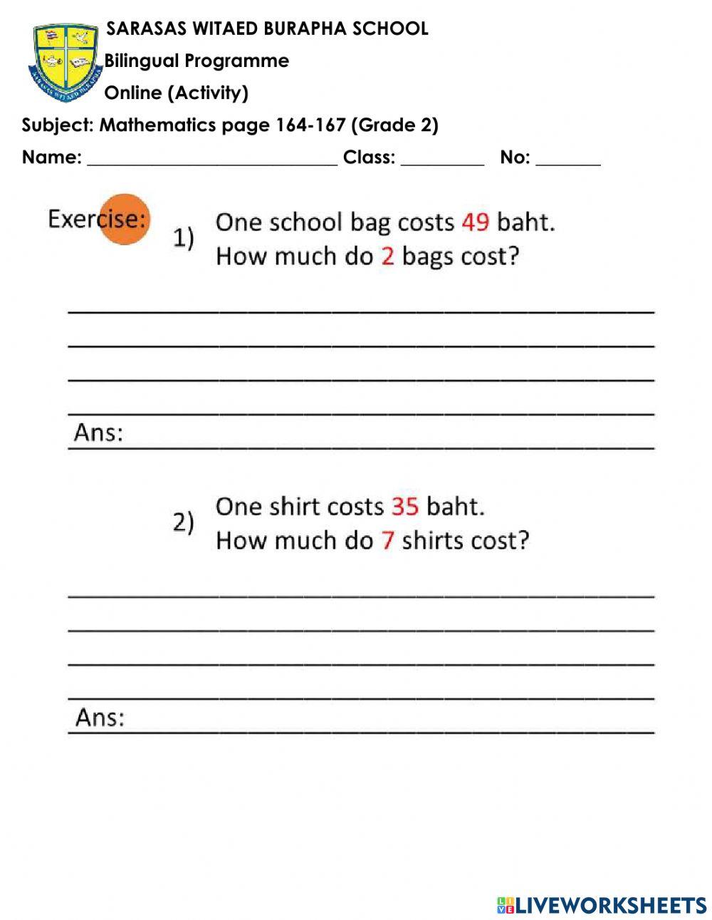 math problem solving worksheets for grade 2