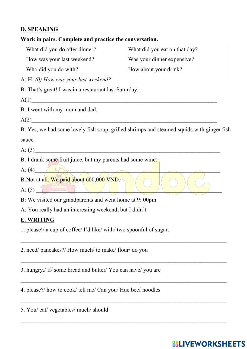 Grade 7 unit 5 vietnamese food