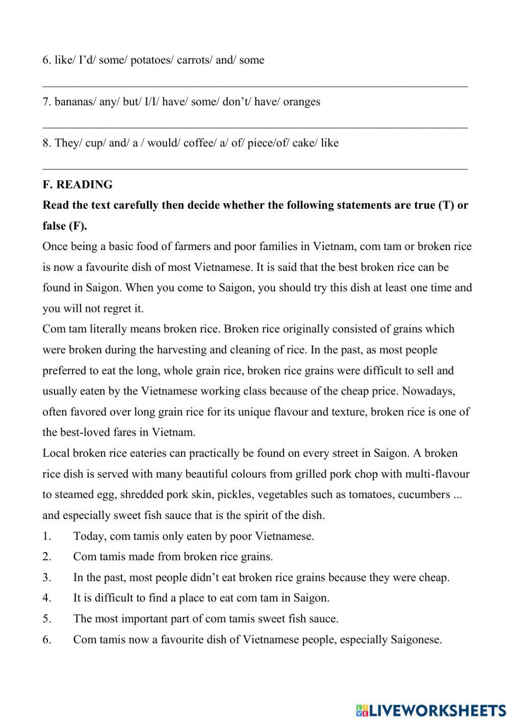 Grade 7 unit 5 vietnamese food