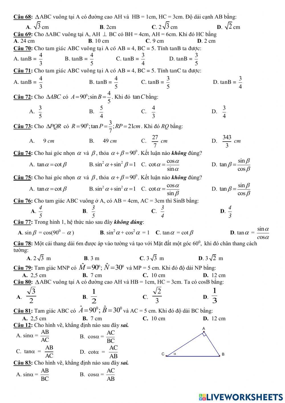 Trắc nghiệm HK1 Toán 9 Đề cương