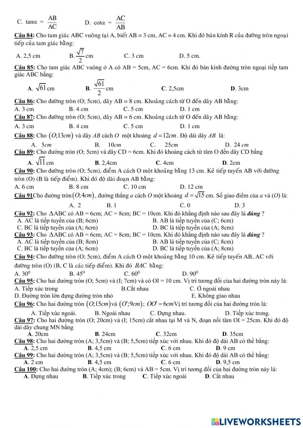 Trắc nghiệm HK1 Toán 9 Đề cương