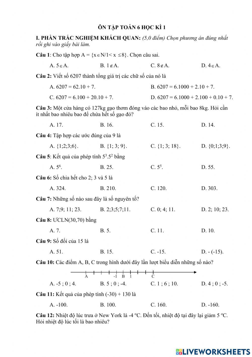 Ôn tập tập 6 kì 1 năm 21 - 22