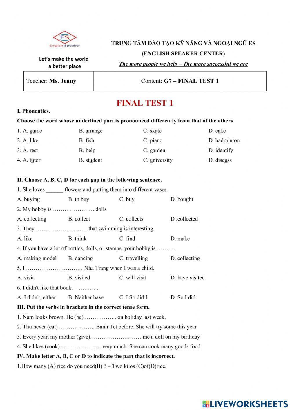 G7 - Final Test 1 - Term 1