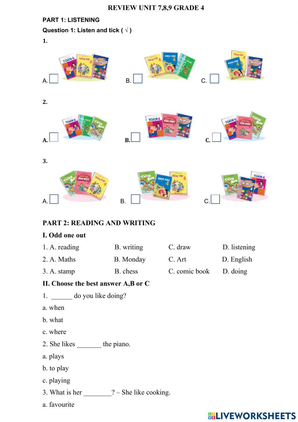 Review unit 7,8,9 grade 4