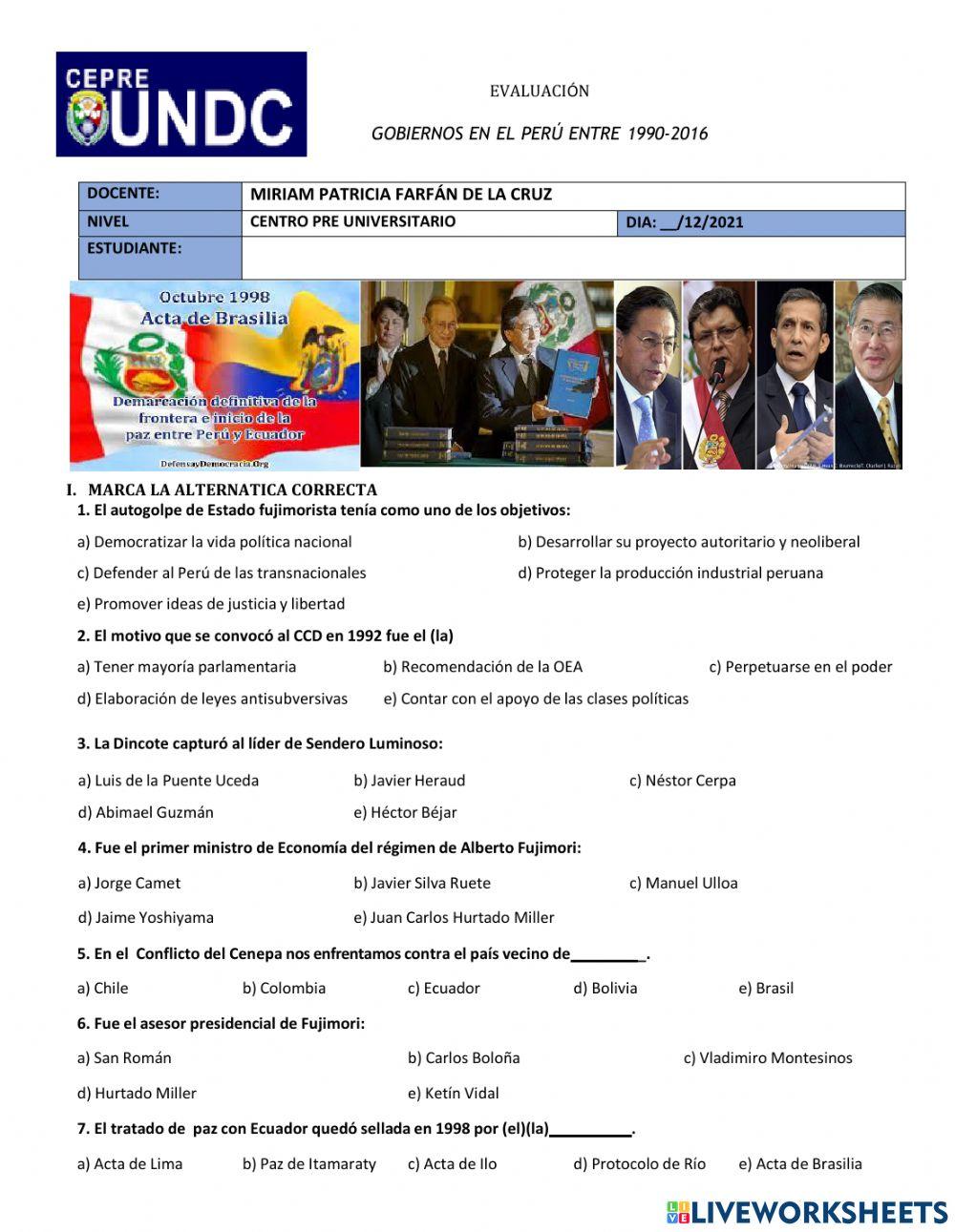 Gobiernos del perú fines del siglo xx e inicios del siglo xxi Gobiernos del perú fines del siglo xx e inicios del siglo xxi