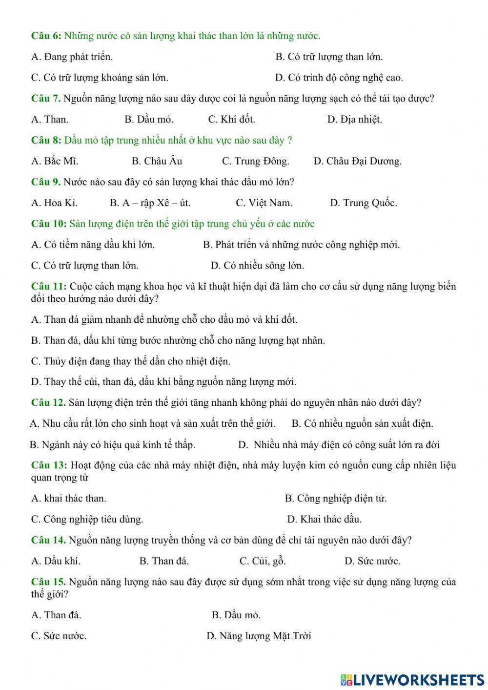 Bài 32: Địa lí các ngành công nghiệp