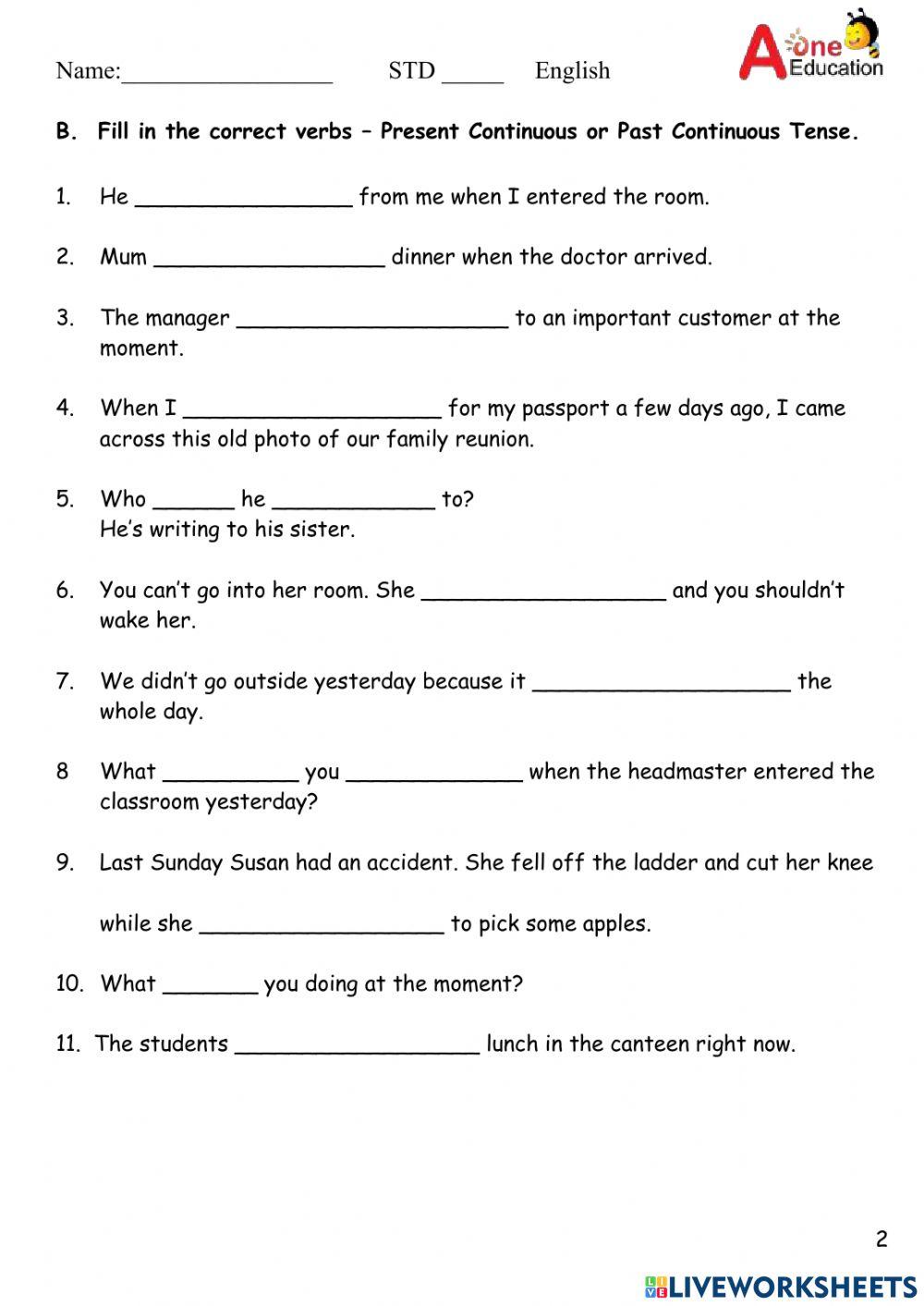 Present Continuous Vs Past Continuous