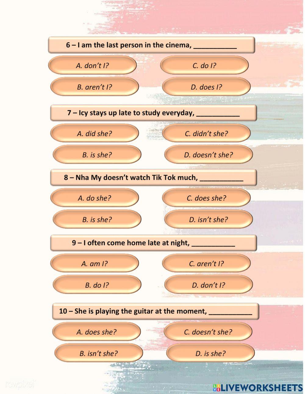 Tag question exercise