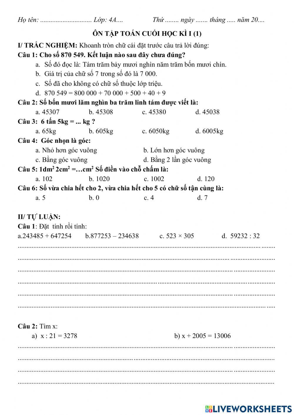 ÔN TẬP HỌC KÌ I - MÔN TOÁN (1)