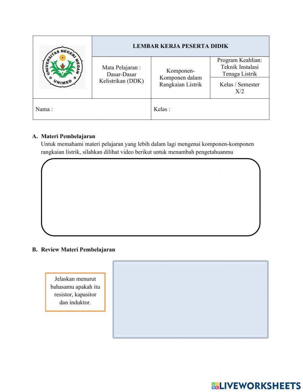 LKPD Komponen-Komponen Rangkaian Listrik