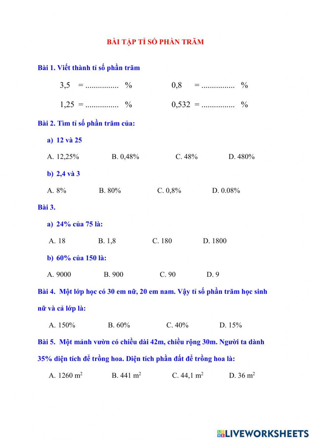 Ôn tập tỉ số phần trăm