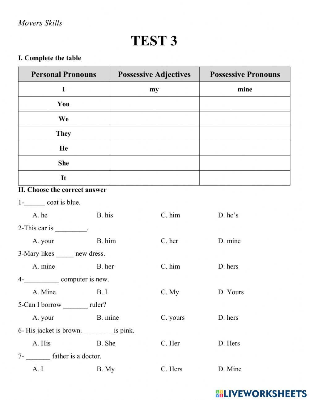 Possessive Adje Free Interactive Worksheets 1753301