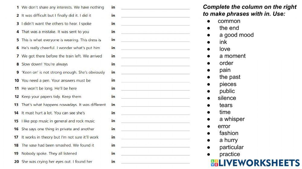 Phrases with IN-sentences