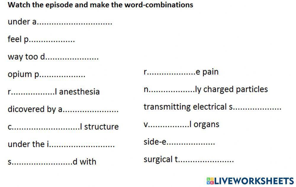 How does anesthesia work worksheet live worksheets