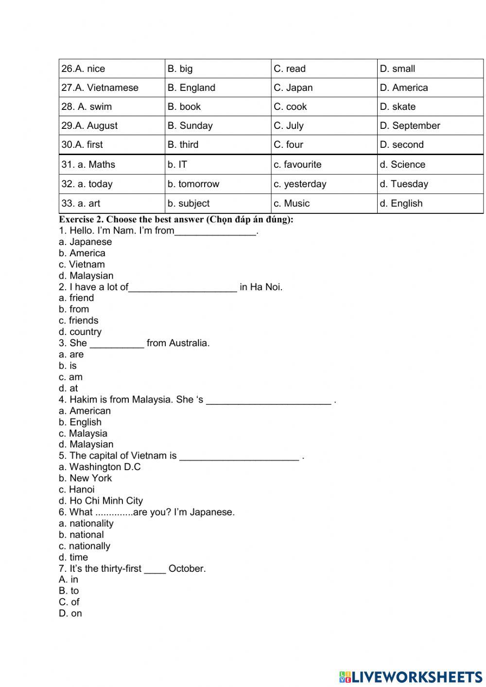 Grade 4 review- first final test