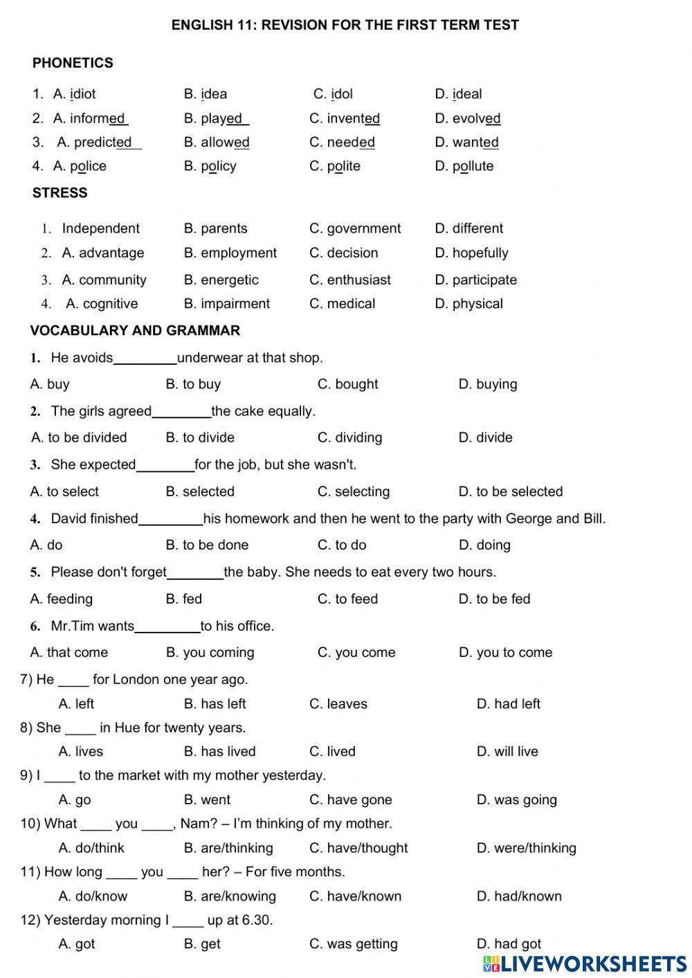 E11. revision for the 1st term test (part 3)