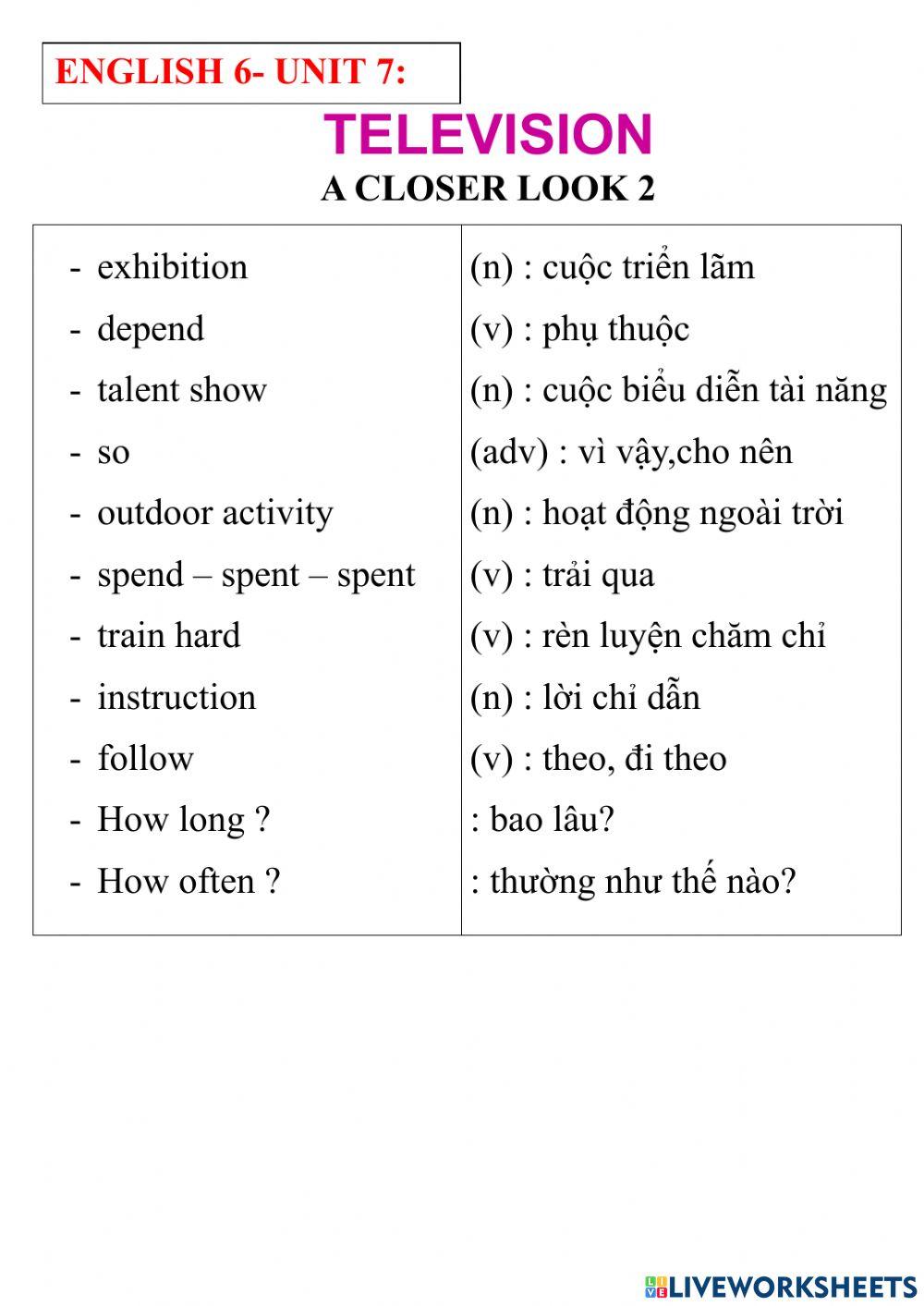 English 6- unit 7- a closer look 1