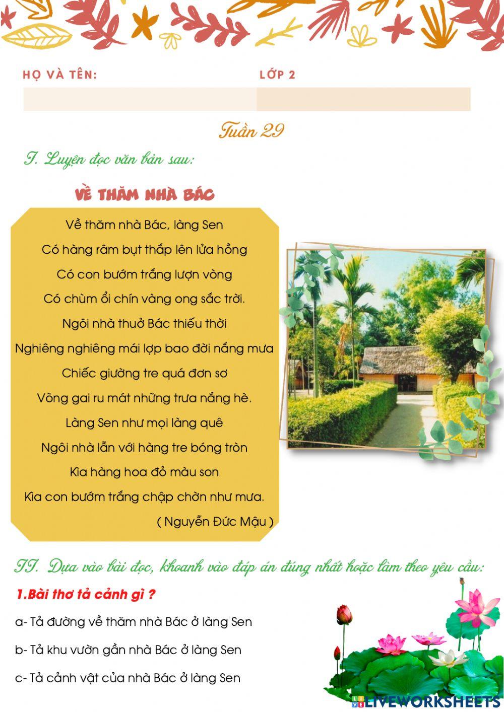 Bài tập cuối tuần 29 TV lớp 2