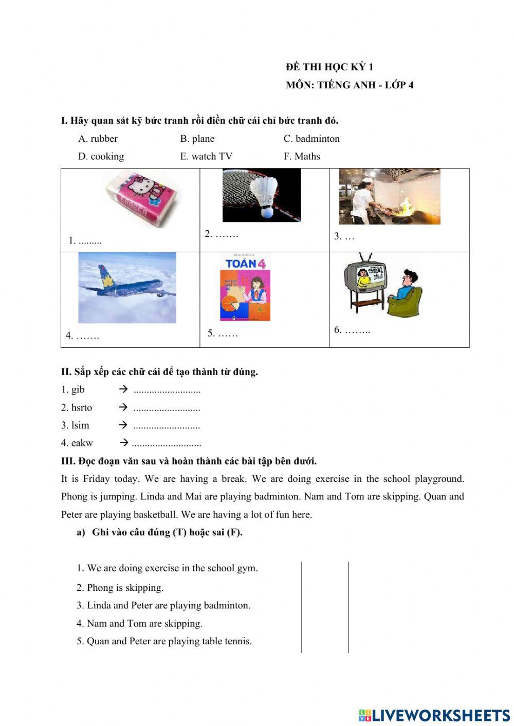 Thi học kỳ 1- TA lop 4