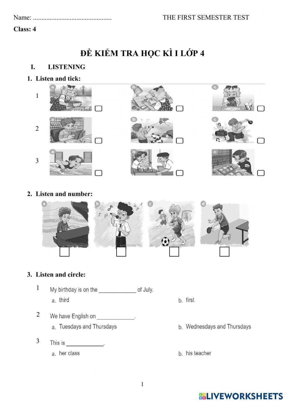 Đề số 3 - đề thi hk 1 - grade 4