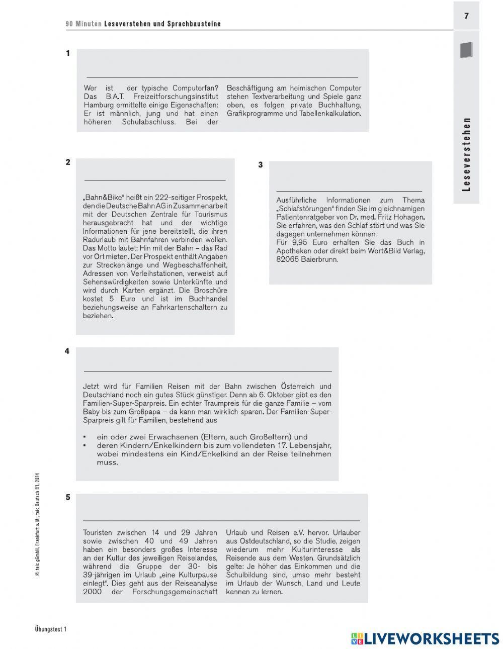 Lesen und Sprachbausteine B1 Telc