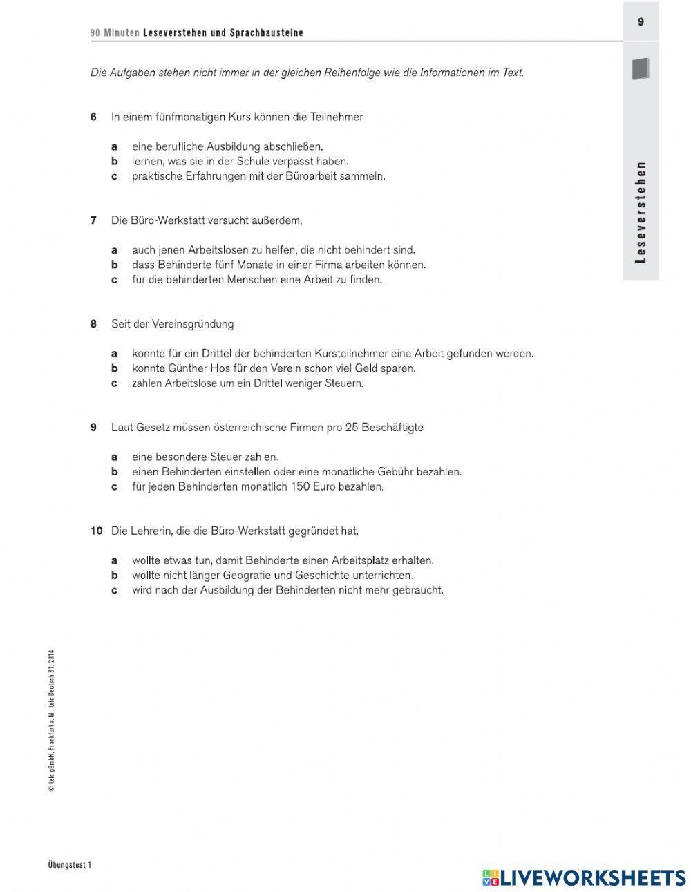 Lesen und Sprachbausteine B1 Telc