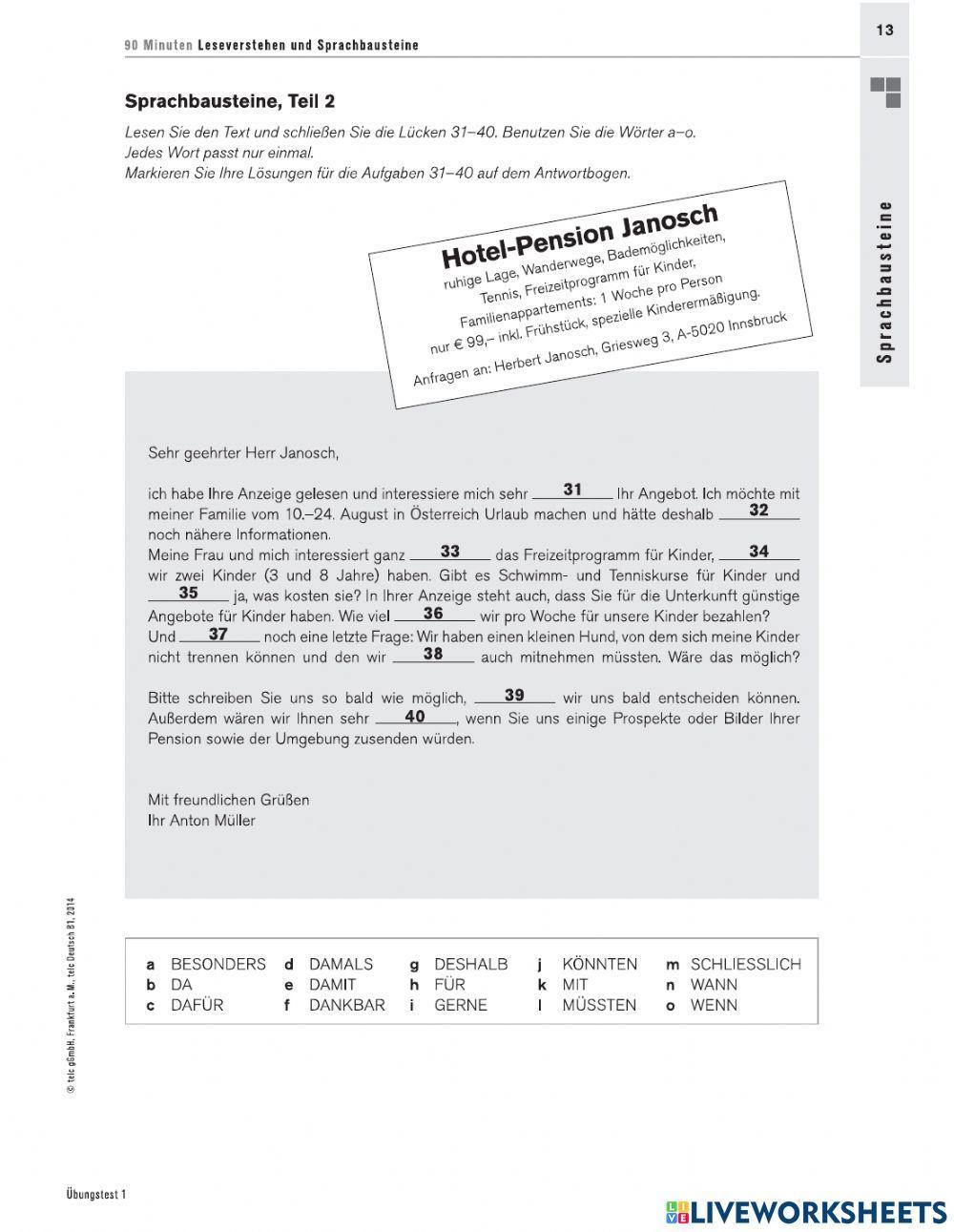 Lesen und Sprachbausteine B1 Telc