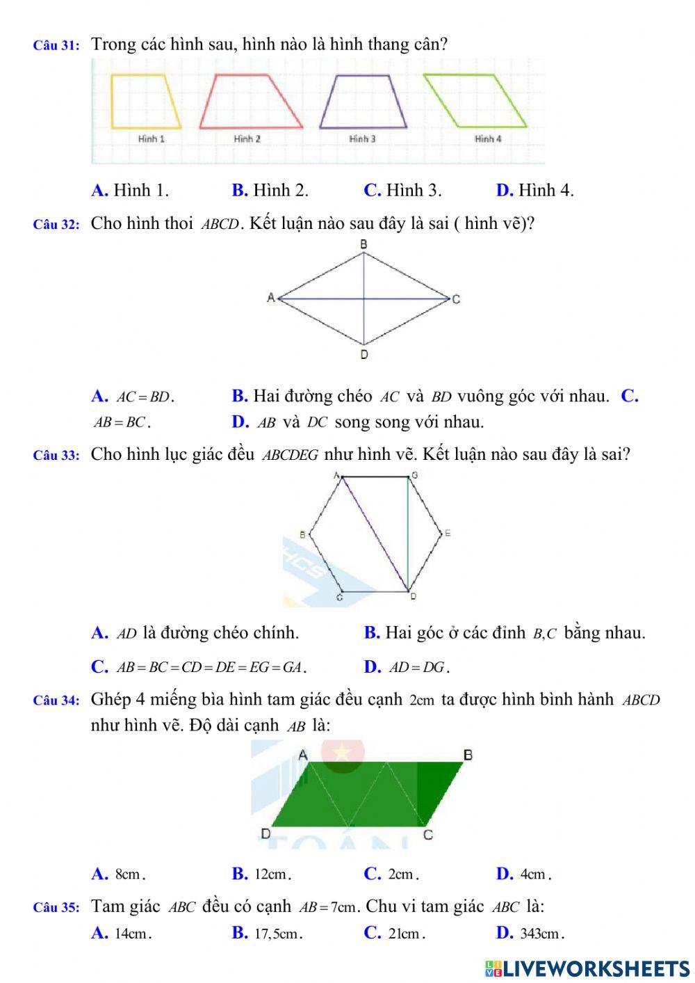 Trắc nghiệm HK1 Toán 6 đề 6
