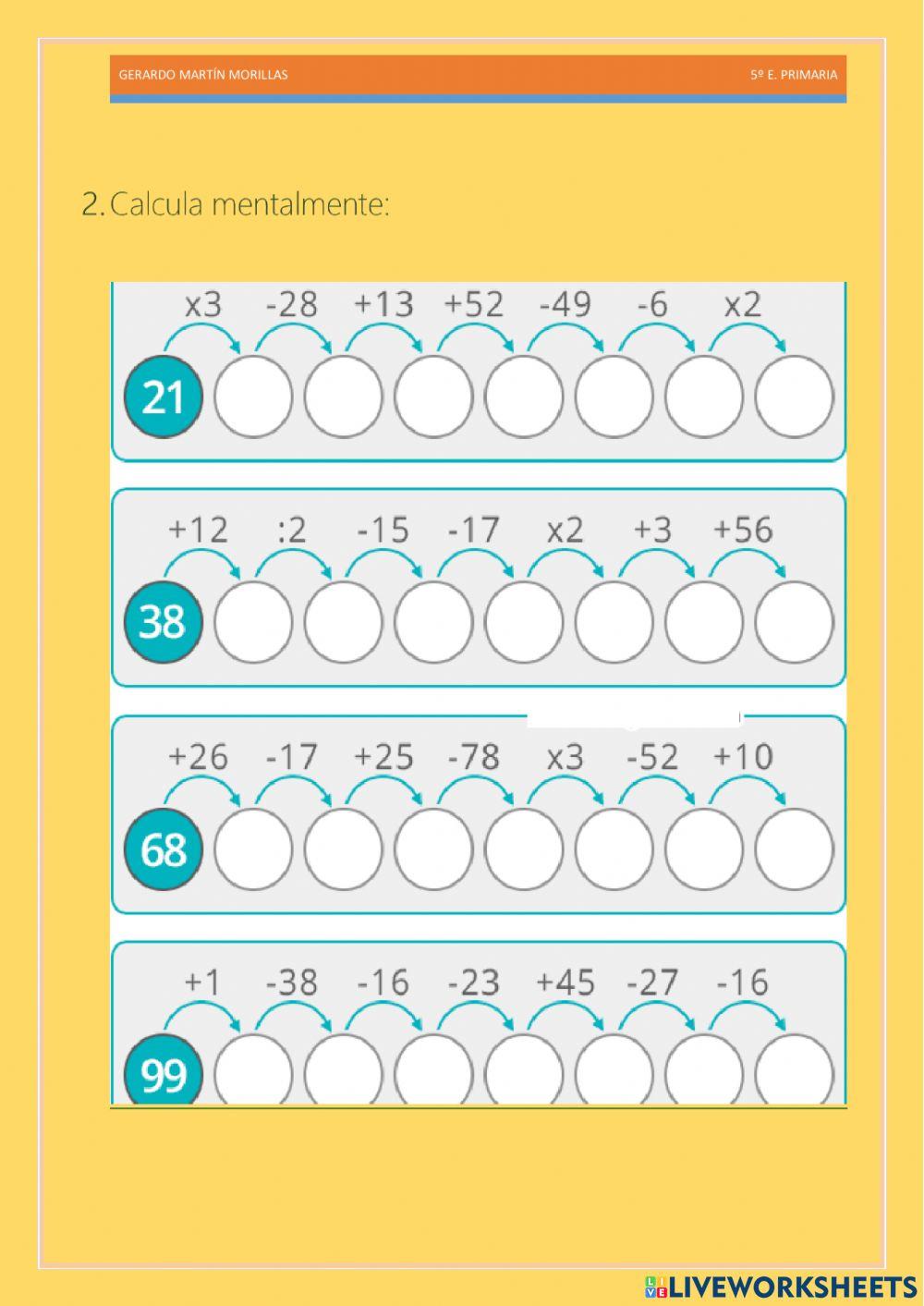 Cálculo y operaciones. Ficha 14.