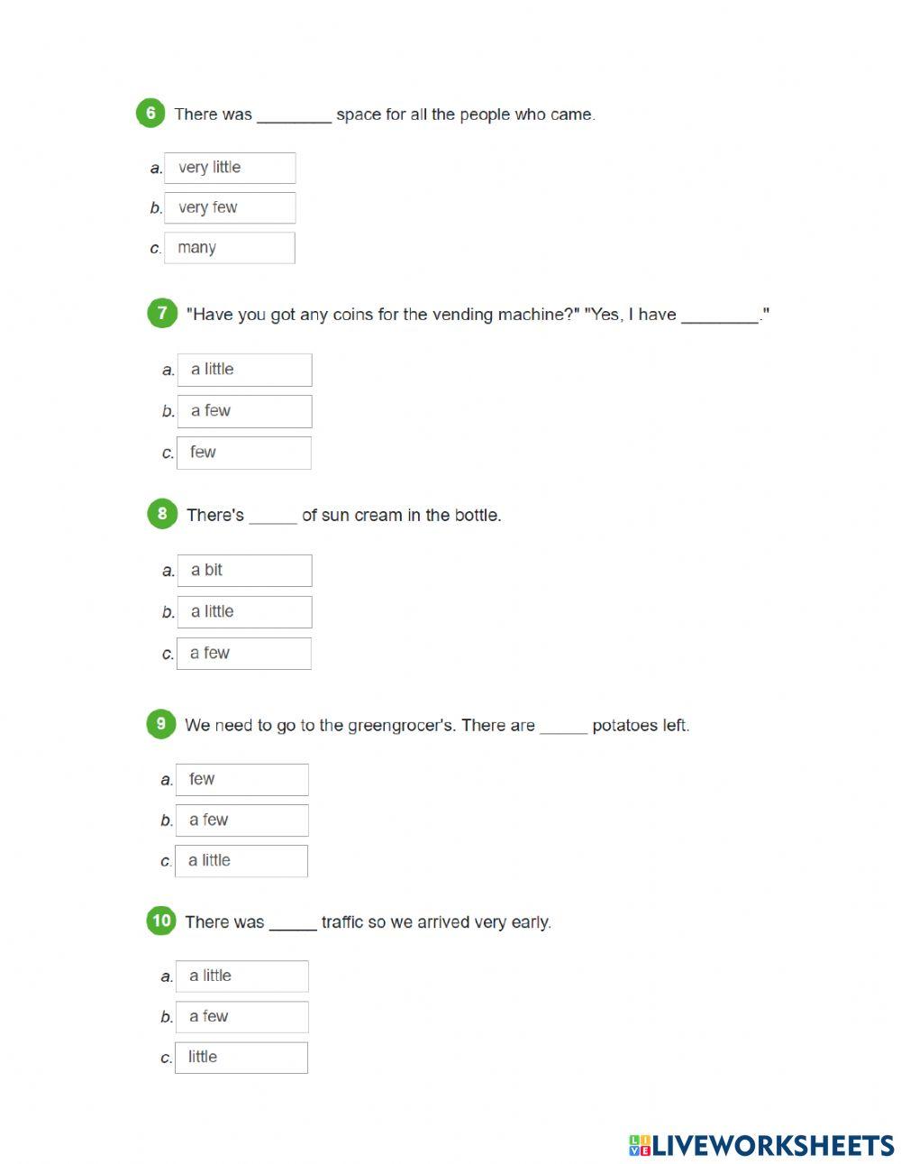 Quantifiers (some, any, much, many, a lot of, few, little)-A2