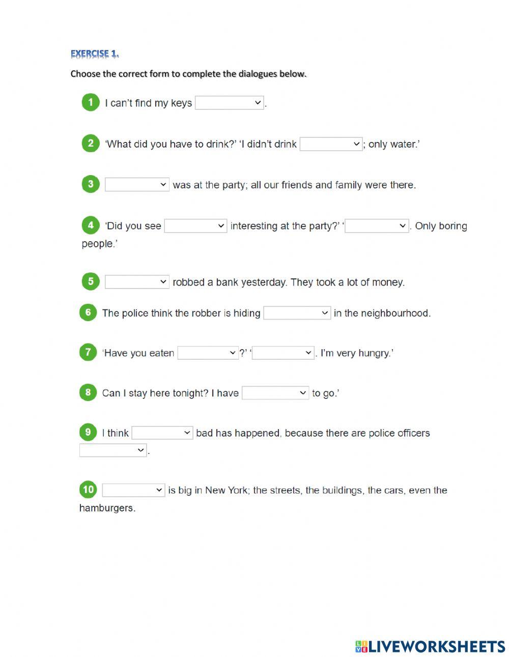 Indefinite pronouns (someone, anything, nowhere)-A2