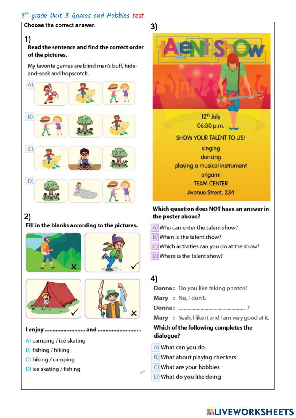 5th grade Unit 3 Games and Hobbies