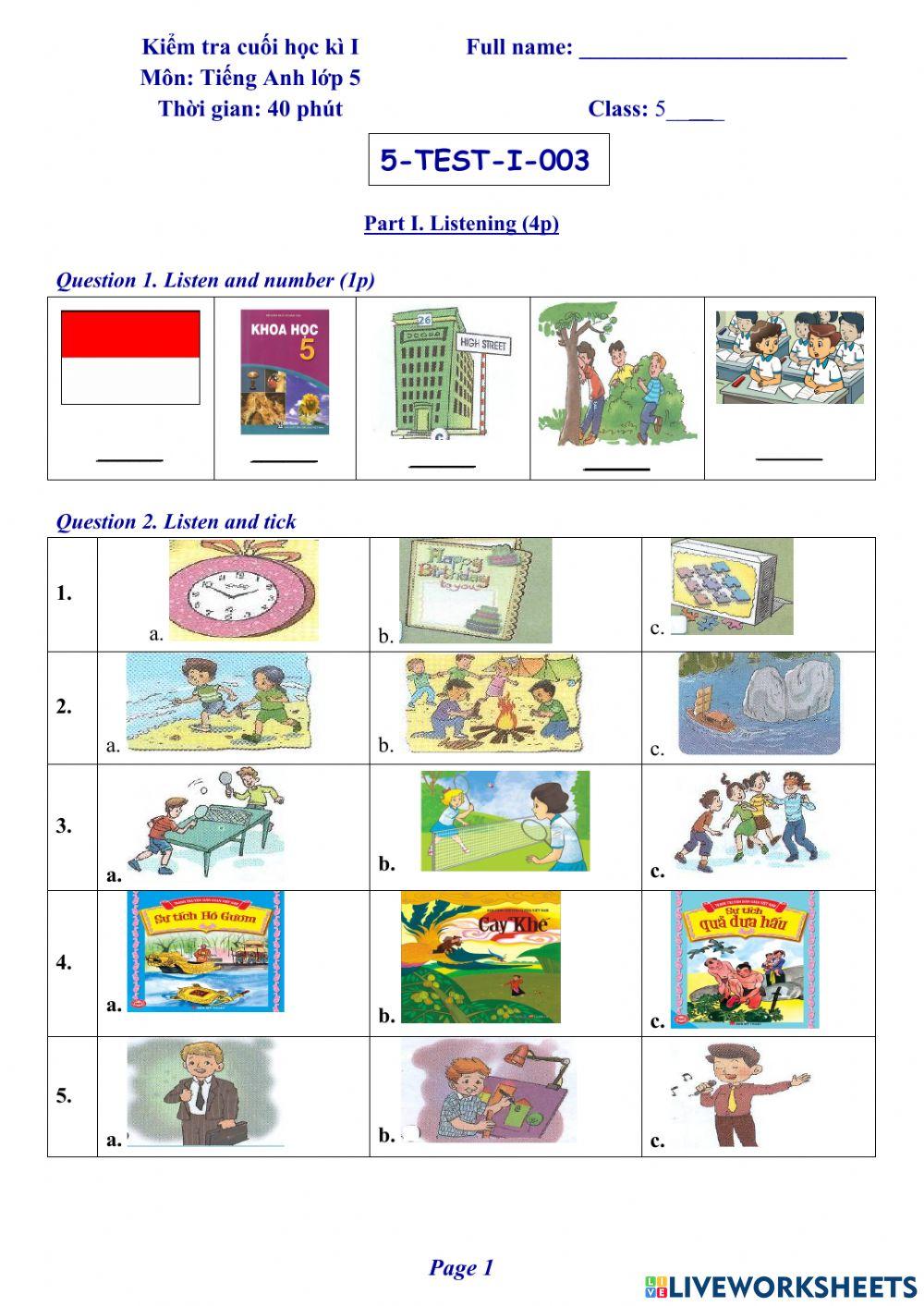 Tieng Anh lop 5 1st test 03