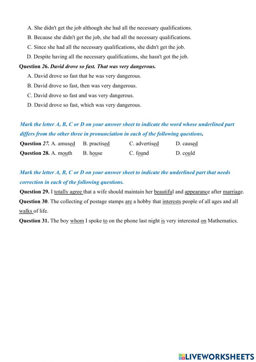 Grade 12. the first term sample test